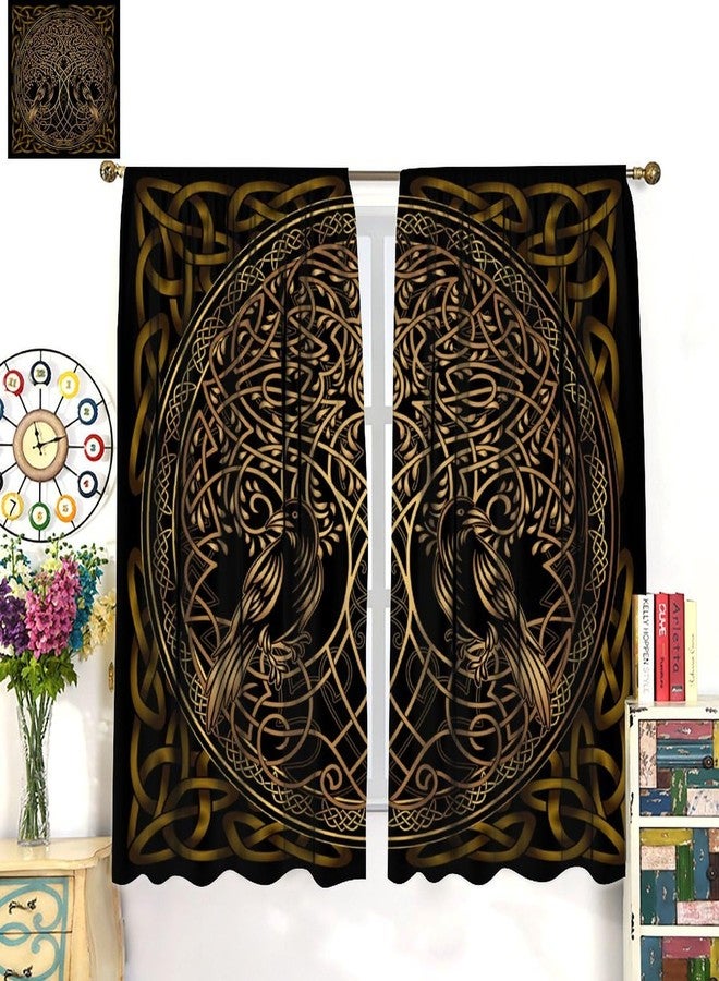 KANEPE Viking Curtains, Black Gold Tree of Life Crow Totem Window Treatments, Rod Pocket Thermal Insulated Drapes 2 Panel Sets for Bedroom Living Room Kitchen, 42" W x 45" L【Decor】 - Image 3